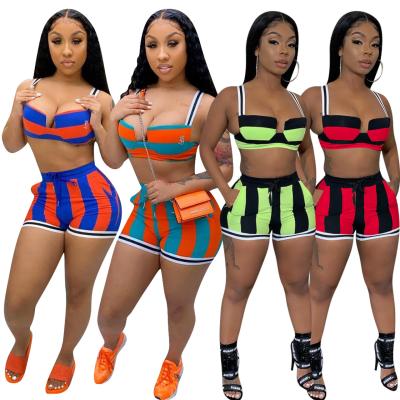 China QUICK DRY Summer Teams Women Two Piece Short Set Two Piece Clothing Biker Shorts Set Stripe for sale