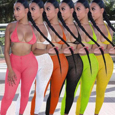 China QUICK DRY Women Summer 6 Colors Mesh Net Shorts Women Clothing Two Piece Set Broken Holes Breathable for sale