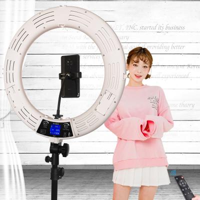 China 90W LED Ring Light 18 inch with Tripod Stand Controller LCD Display Dimmable 2700K-5500K Makeup Tiktok Remote Light with USB SM1888 II for sale