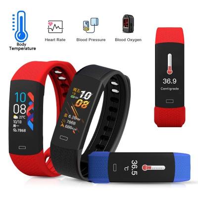 China Touch Screen Smart Band with Time BP SPO2 Body Temperature and Time Temperature Fitness Tracker Thermometer Smart Watch for sale