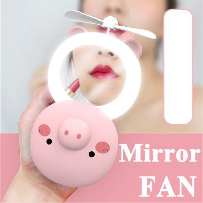 China Plastic Mini Hand Fan Portable Multifunction USB Rechargeable Beauty Makeup Mirror LED Light Fan Cooling Small Cartoon Fan for sale