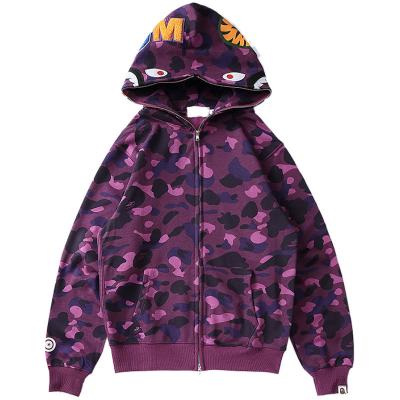 China Custom Men's Bape Hoodies Logo Sweatshirt Supplier Full Zipper Anti-wrinkle Shark Head Bape Shark Camouflage Hoodie Custom Cotton Polyester for sale