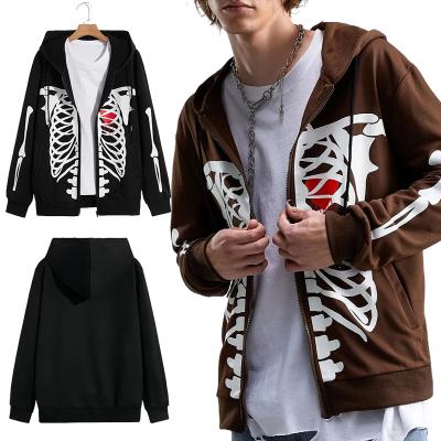 China custom 100% polyester black skull hoodie men's unisex sublimation printing Anti-wrinkle blast hoodies with zipper for sale