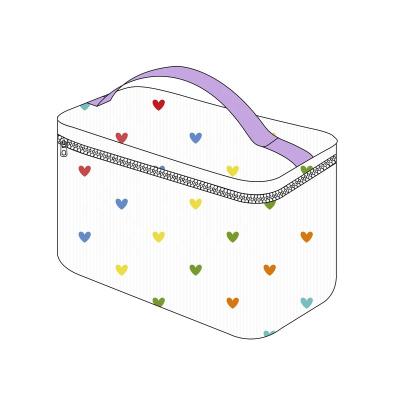 China Fashion Custom Fashion Girls Cosmetic Bag Unique Heart Embroidery Printed Large Capacity Girls Cosmetic Bag With Handle for sale