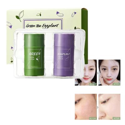 China Moisturizer OEM Private Label Facial Clay Acne Removal Solid Cleansing Oil Order Green Tea Eggplant Mask Stick Set for sale