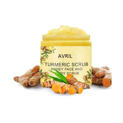 China Natural Organic Exfoliator OEM Honey Sugar Skin Care Brightening Exfoliating Body Face Turmeric Scrub for sale