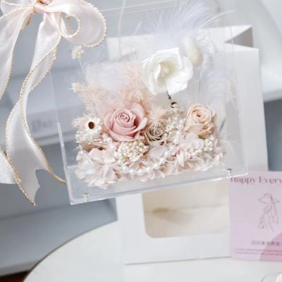 China Real Rose Gift Preserved Flower Box preserved romantic Valentine Wholesale Luxury Everlasting Stabilized preserved Rose Bag Wedding Birthday Customized color for sale