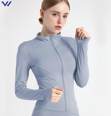 China Breathable wholesale cheap custom made women long sleeve logo zipper up stretchy yoga tops hoodie sportswear with thumb holes for sale