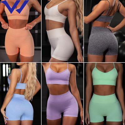 China Hot Selling Anti-Static Solid Color Crop Top Women Yoga Set And Shorts Workout Yoga Set Two Piece Yoga Suit Women Fashion Sports Wear for sale