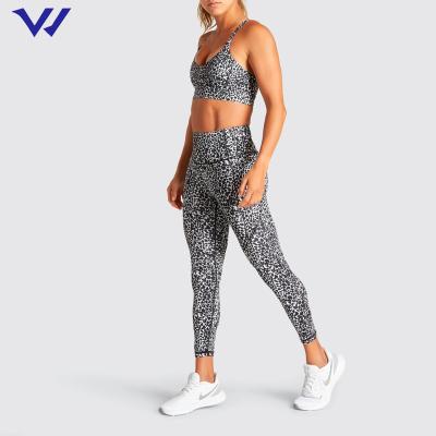 China Breathable Yoga Suit Female Summer Leopard Print Fitness Suit Wave Dot Printing Running Naked Sportswear for sale