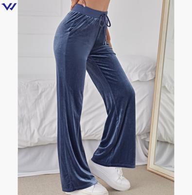 China Soft And Comfortable Anti-wrinkle Outdoor Casual Full Waist Drawstring Women Velvet Wide Leg Pants for sale