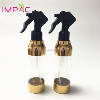 China Personal Care Shoulder Luxury Gold PET 150ml Plastic Hairspray Bottle With Trigger for sale