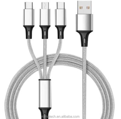 China Convenient for all phones universal compatible colorful nylon braided charging cable usb cable 3 in 1 for sale