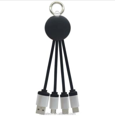 China Convenient 2.4A Quick Charging 3 in 1 USB Cable Customized Logo Key Chain Gift Luminous for sale