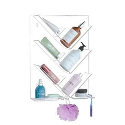 China Wall Mounted Bathroom Organizer Shelf Shower Caddy Luxury Acrylic Shelf for sale