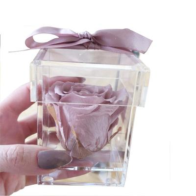 China Luxury Acrylic Single Rose Box Luxury Rose Preserved In Box Rose Gift Box for sale