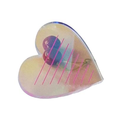 China Luxury Iredescent Acrylic Wick Tile Rainbow Heart Wick Tray Glass Heart Shaped Tile for sale