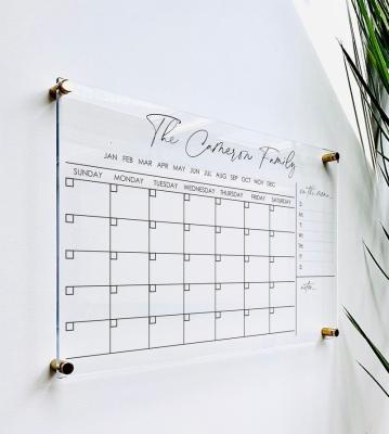 China Luxury clear 15x24 inch calendar acrylic wall calendar for monthly and weekly planer for sale