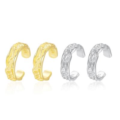 China Wholesale TRENDY 925 Sterling Silver Gold Plated Jewelry Women Irregular Texture Hammered Ear Cuff Earrings for sale