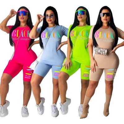 China 2022 new arrival summer letter breathable t-shirt and shorts set women's shorts two-piece set short set women for sale