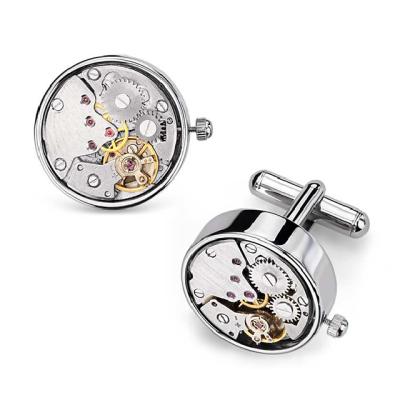 China Wholesale Stainless Steel Mens Fashion Rhinestone Mechanism Jewelry Watch Movement Cufflinks for sale