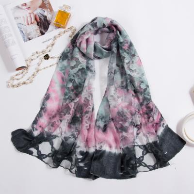 China Wholesale 2019 New Style Viscose Polyester Colorful Viscous Feel Lace Muslim Head Scarf For Summer for sale