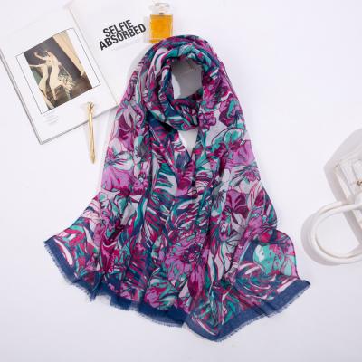 China 2019 Summers Printed Flower Polyester Woman Beach Shawl Scarf Polyester for sale