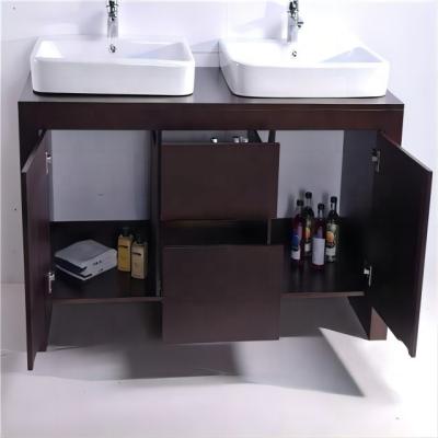 China Modern Classical black wooden double sink framed mirror big storage drawers Mdf Vanity Bathroom Cabinets for sale