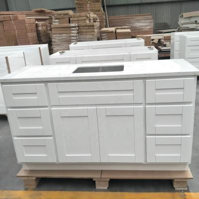 China Modern Hotel Supplier White Shaker Cabinets Ready Made Solid Wood Door Bathroom Cabinet Vanity for sale