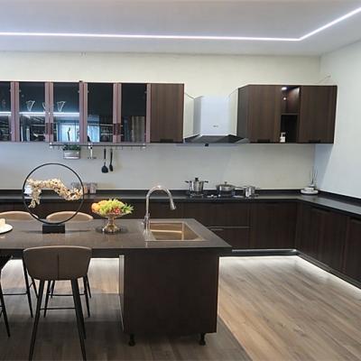 China PANEL Customized high gloss kitchen Island bar and PET kitchen cabinet matte design kitchen furniture for sale