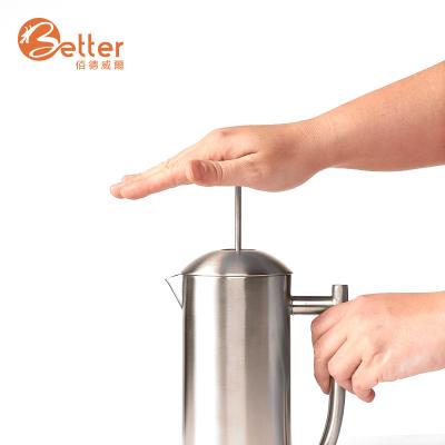 China Hot Selling Double Wall 800ml 1000ml Stainless Steel French Press Coffee Maker Viable for sale