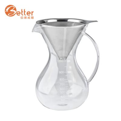 China Borosilicate Glass 500ml/800ml/1000ml Viable Pour Over Coffee Brewer/Pour Over Coffee Dripper Set for sale