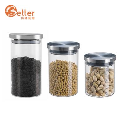 China Silicone Dry Lid Sugar Canister Storage Stainless Steel Coffee Tea Kitchen Dispenser Freshness Preservation China Supply Glass Food Jar for sale