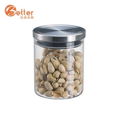 China Freshness Preservation Supplier Small Kitchen Canisters Peanut Butter Glass Bottle Food Jar With Stainless Steel Lid for sale