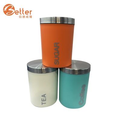 China Promotional Cheap Plastic Freshness Storage Kitchen Canister Sets Tea Tin Container Jar for sale