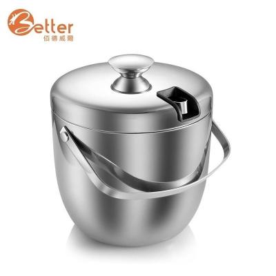 China Hot Sale 2.8l Stainless Steel Ice Bucket Long Lasting Silver Insulated Ice Bucket With Ice Tongs for sale