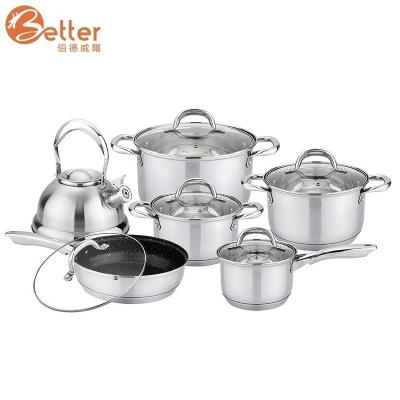 China Good Quality Metal Cookware 12Pcs Viable German Cookware Bases Handle Setsnon Pot Stick Utensil Set for sale