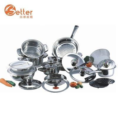 China Sustainable Japan Induction Cookware 21Pcs Stainless Steel Dual Handle Cookware Set for sale