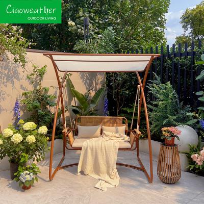 China Customized Color Garden Metal Swing Chair With Canopy In Aluminium Frame And Leisure Courtyard For Adults for sale