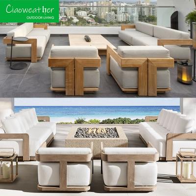 China Buitenmeubilair Tuinbank Set luxe teakhouten bank modern voor Hoek villa Hotel teakhouten patio Te koop