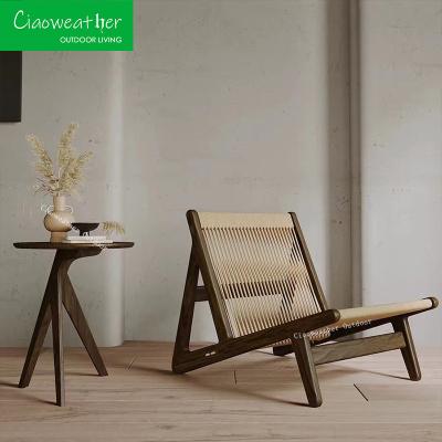 China Outdoor Waterproof Teak Frame Villa Patio Furniture Modern Eco-friendly Solid Wood Rope Chair Set for Garden Sofa for sale