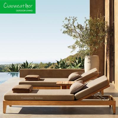 China Modern Outdoor Furniture Outdoor Garden Teak Wood Chaise for Waterproof Villa Courtyard Beach Swimming Pool Lounge Chair for sale