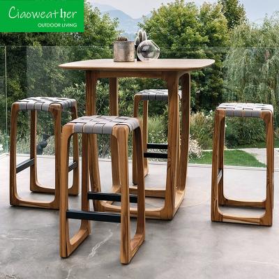 China Aluminum Teakwood Dining Room Set Modern Design High Bar Tables and Chairs for Outdoor Furniture Garden Bar in Restaurant for sale