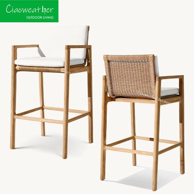 China Outdoor Furniture Garden Chair Teak Furniture Home Patio Bar Chair Rattan Chair Bar Stool Waterproof Sun Protection for sale