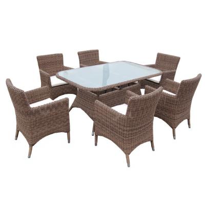 China Moderno PE Rattan Jardín Patio Mesa de comedor y silla para 6 personas Cuadro de aluminio añade elegancia en venta