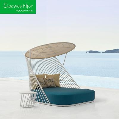 China Modern Design Style Outdoor Furniture Waterproof Sunbed with Gazebo Lounge Chaise Daybed and Aluminum Frame for sale