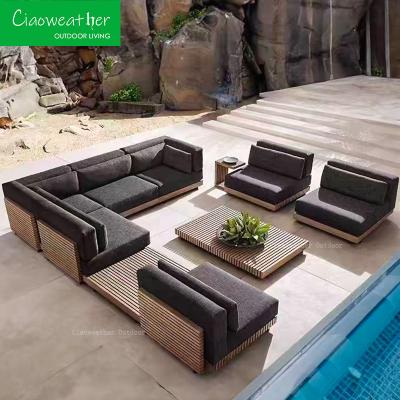 China Modern Teak Outdoor Sofa Set Solid Wood Waterproof Sun Protection Hotel Garden Patio for sale