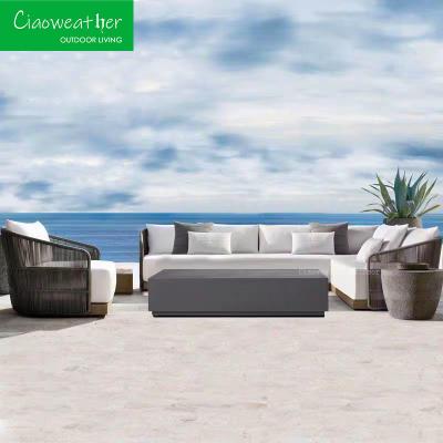 China Modern Waterproof Solid Wood Sofa Set for Outdoor Villa Leisure Teak Wood Garden Furniture Durable for sale