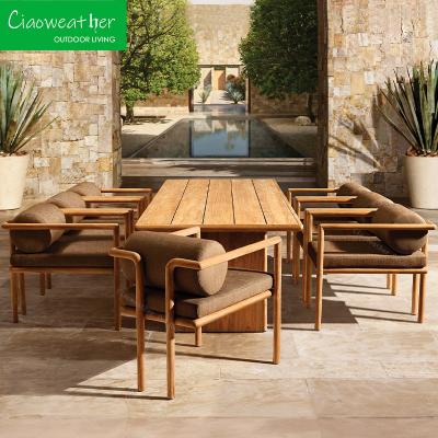 China Courtyard Wooden Furniture Garden Furniture Dining Set Solid Wood Villa Teak Dining Armchair with Modern Design Style for sale