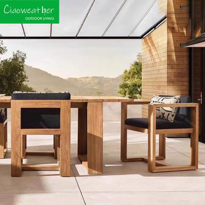 China Modern Design Solid Wood Dining Set for Outdoor Furniture Teak Wood Side Chair and Armchair in Courtyard Garden Dining for sale